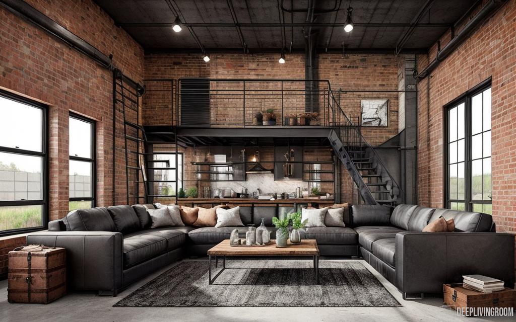 industrial living room with aesthetic decoration