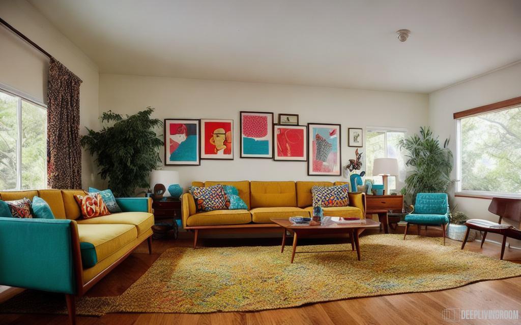mid-century living room bold colors and patterns