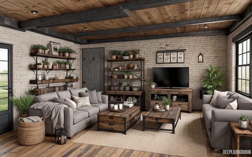 small rustic living room with industrial furnishing